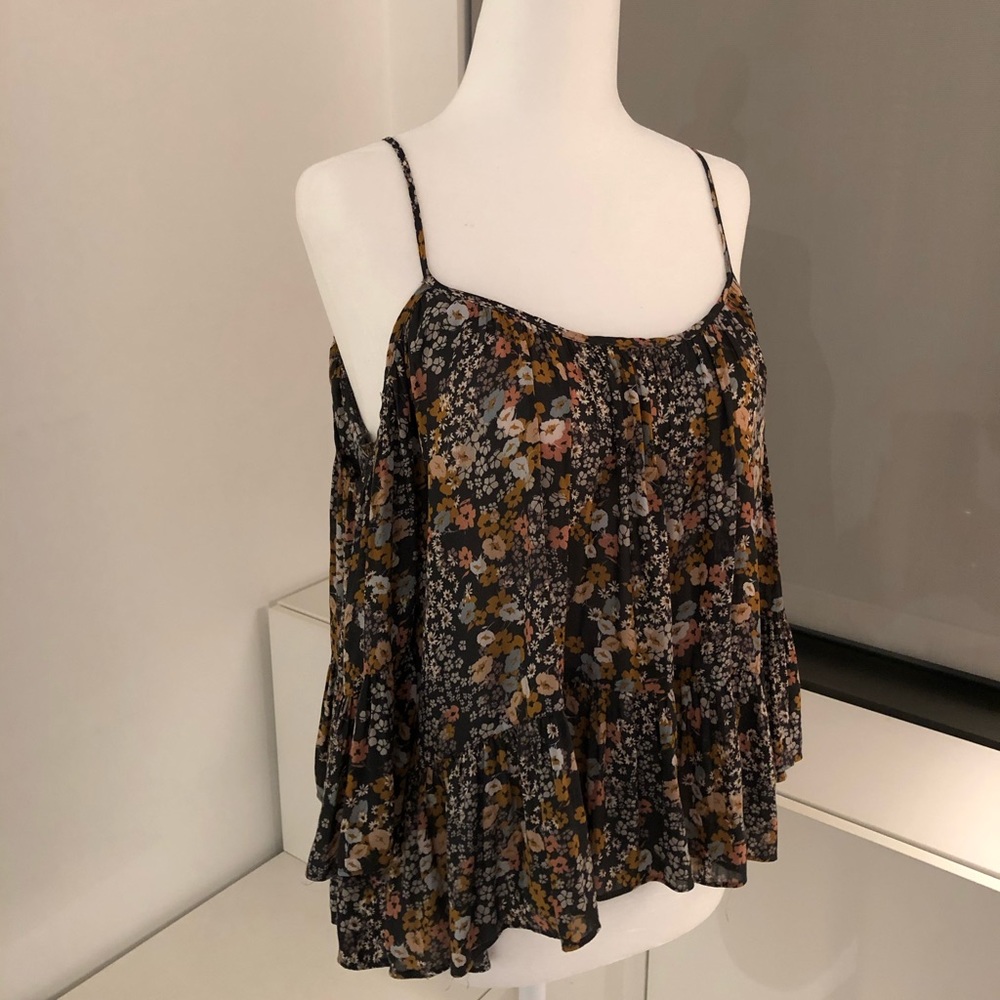 Forever 21 Floral Chiffon Off The Shoulder Blouse